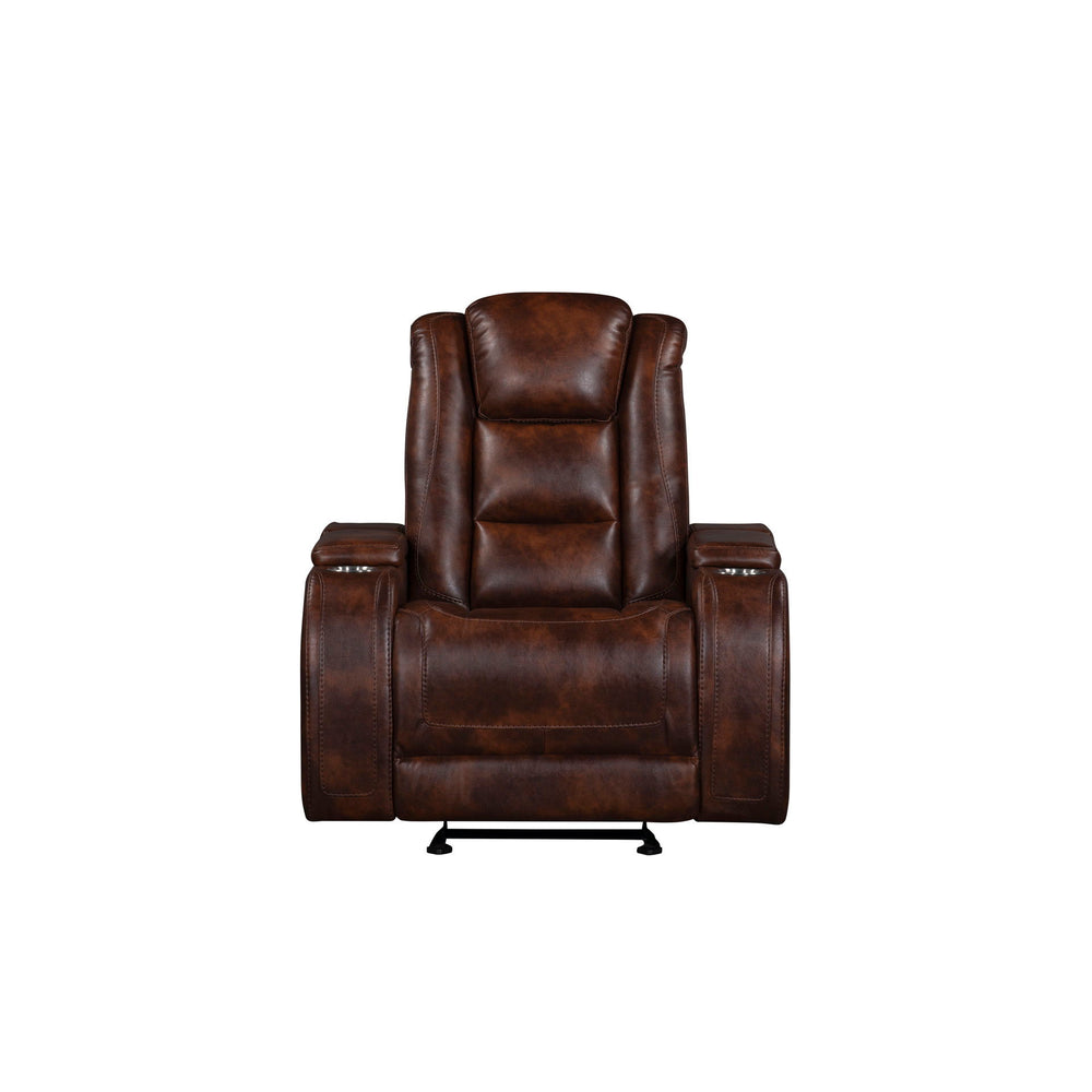 The Chester Power Glider Recliner with adjustable headrests in brown offers a blend of modern style, superior comfort, and practical features. Built with hardwood and plywood interior frames and sturdy motion mechanisms, this recliner is designed for dura