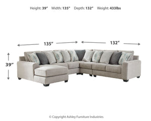 Ardsley - Pewter - 5-Piece Sectional With LAF Corner Chaise