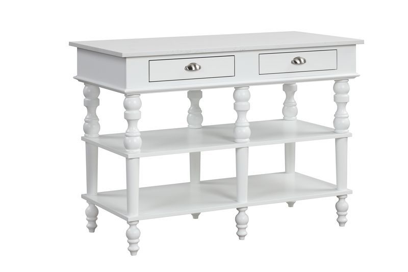Rectangular Kitchen IslandStorage: 2 Drawers & 2 Tier ShelvesFull Extension Drawer GlideSide Metal GlideMarble Top Wooden Turned Leg<br/><br/><b>Product Features</b><ul><li>Rectangular Kitchen Islandâ€§Storage: 2 Drawers & 2 Tier Shelvesâ€§Full Extension 