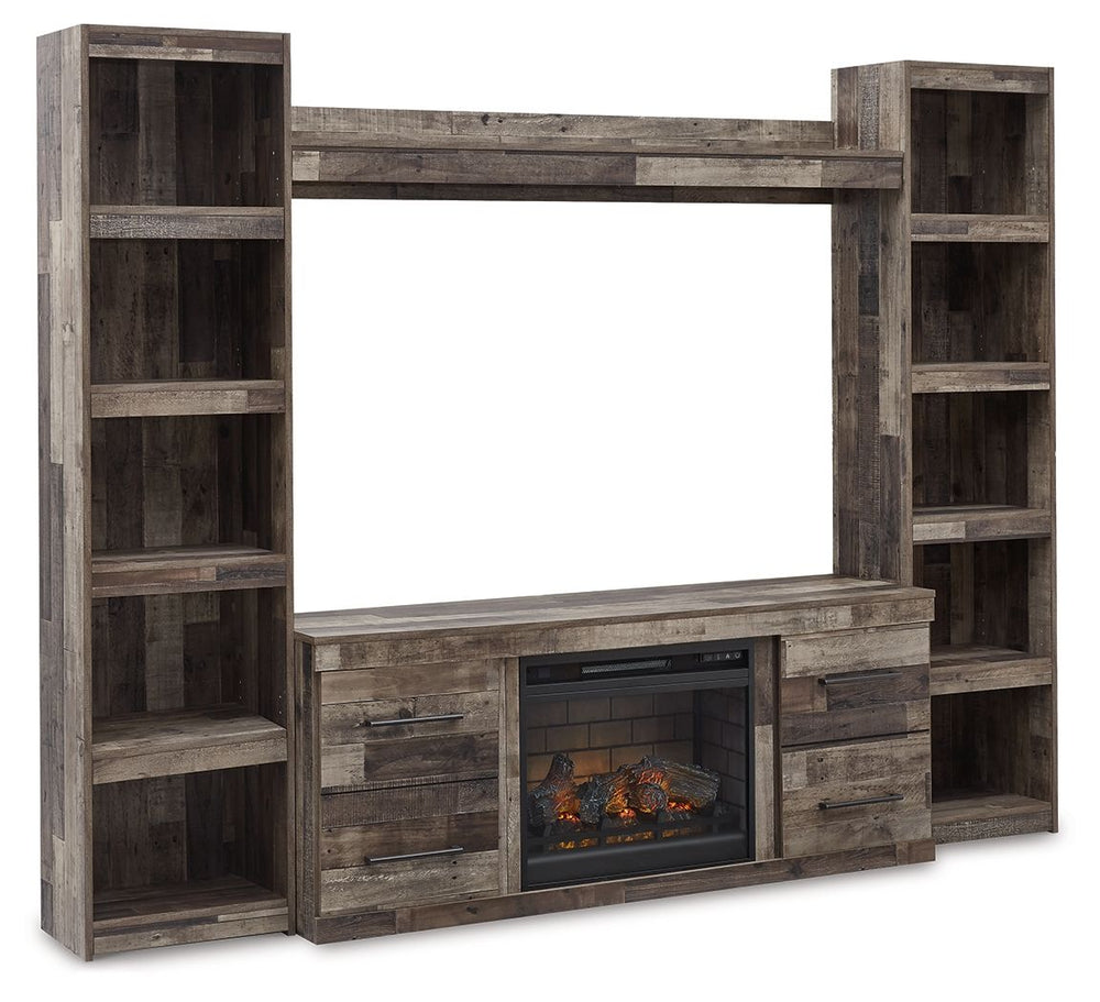 Make this entertainment center with LED electric fireplace the center of attention with its popular urban eclectic style. Its rustic finish over a replicated pine grain creates an authentic natural look for your home entertainment area. You-'ll love its f