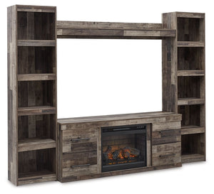 Make this entertainment center with LED electric fireplace the center of attention with its popular urban eclectic style. Its rustic finish over a replicated pine grain creates an authentic natural look for your home entertainment area. You-'ll love its f