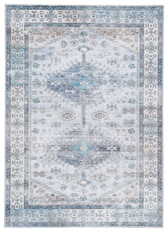 Beautifully marrying elements of modern and exotic stylings, this rug adds an air of relaxed refinement to your decor. A distressed pattern in cream with shades of blue and beige keeps things casually cool underfoot. And when your rug needs a little R&R, 