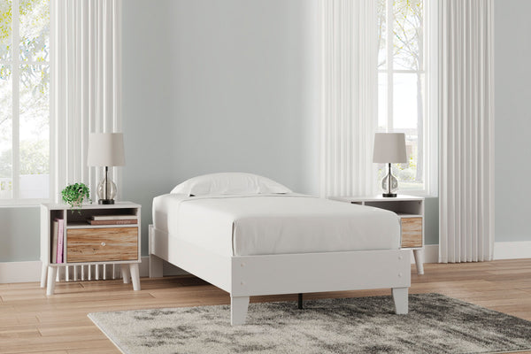  this twin platform bed is a charming addition to your home. This bed keeps things simple with a crisp matte white finish. Best of all