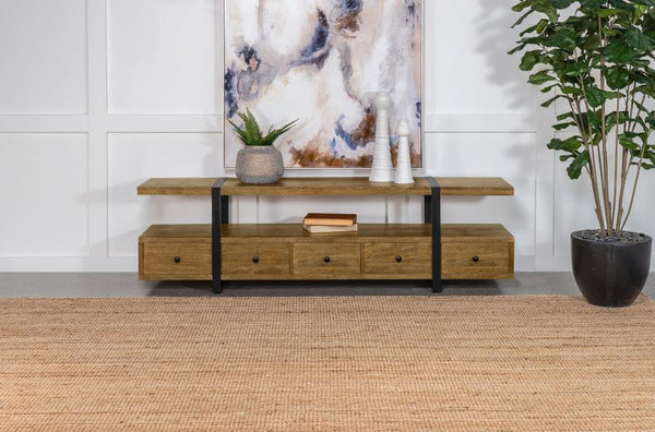  perfectly suited for televisions up to 75". Constructed from robust Mango wood and accentuated with metal