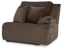 This right-arm facing recliner is made with polyester upholstery. Pairs with other items in the series to make a sectional.<br><br><b>Additional Dimensions</b><br><ul><li>Arm height: 26-"</li><li>Seat depth: 23-"</li><li>Seat height: 20-"</li><li>Fully re