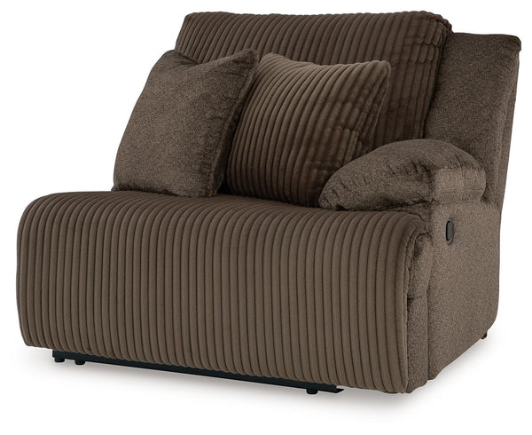This right-arm facing recliner is made with polyester upholstery. Pairs with other items in the series to make a sectional.<br><br><b>Additional Dimensions</b><br><ul><li>Arm height: 26-"</li><li>Seat depth: 23-"</li><li>Seat height: 20-"</li><li>Fully re