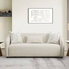 This Etienne collection sofa, available in beige and gray linen, combines modern elegance with comfort. Features include KD legs, tight back and seat cushions, full foam seat construction, and a sturdy wooden inner frame. Accent pillows are included to en