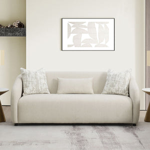 This Etienne collection sofa, available in beige and gray linen, combines modern elegance with comfort. Features include KD legs, tight back and seat cushions, full foam seat construction, and a sturdy wooden inner frame. Accent pillows are included to en