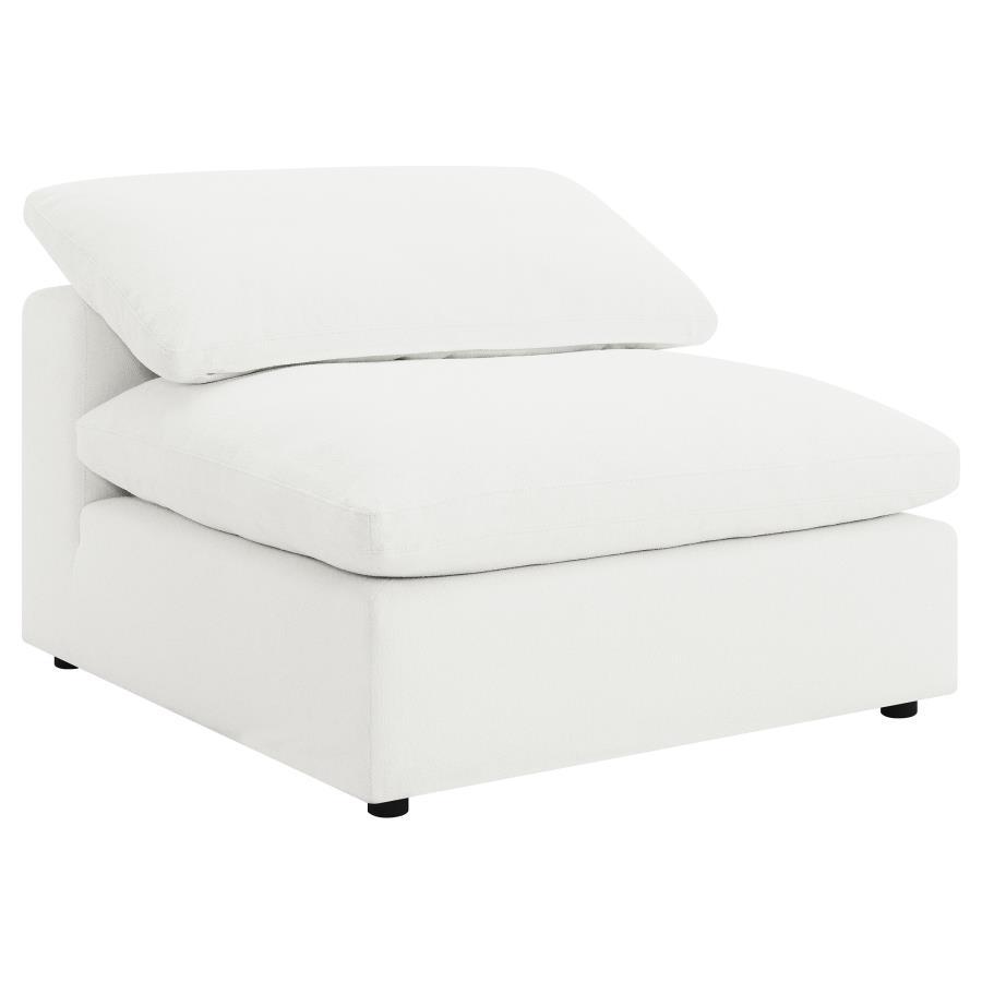 Create the perfect configuration for your modular sectional with a modern armless chair. It features neutral water-resistant boucle upholstery for an on-trend look and feel that works in a wide range of living spaces. The armless chair connects with addit