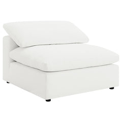 Create the perfect configuration for your modular sectional with a modern armless chair. It features neutral water-resistant boucle upholstery for an on-trend look and feel that works in a wide range of living spaces. The armless chair connects with addit