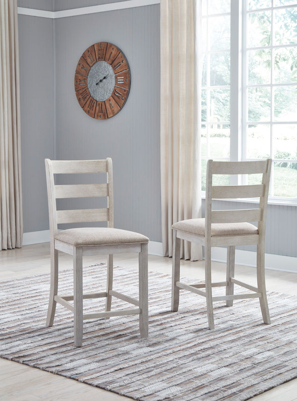  this comfortably cushioned bar stool with classic ladderback styling sports a grayish white finish with rub th