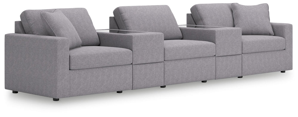 Looking cool and contemporary is great. But when it comes down to it, youâ€™re all about low-maintenance lounging. With the performance fabric on this sectional with console, cleaning spills is a breeze. Its customizable modular design caters to your ever