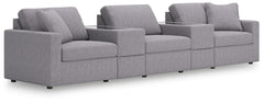 Looking cool and contemporary is great. But when it comes down to it, youâ€™re all about low-maintenance lounging. With the performance fabric on this sectional with console, cleaning spills is a breeze. Its customizable modular design caters to your ever
