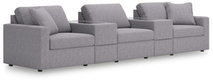 Looking cool and contemporary is great. But when it comes down to it, youâ€™re all about low-maintenance lounging. With the performance fabric on this sectional with console, cleaning spills is a breeze. Its customizable modular design caters to your ever