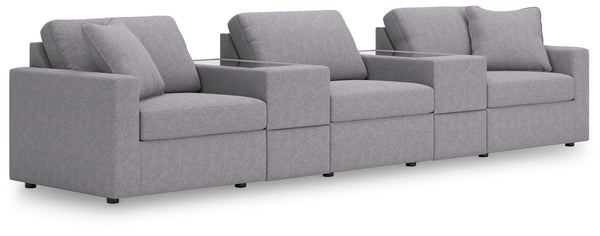 Looking cool and contemporary is great. But when it comes down to it, youâ€™re all about low-maintenance lounging. With the performance fabric on this sectional with console, cleaning spills is a breeze. Its customizable modular design caters to your ever
