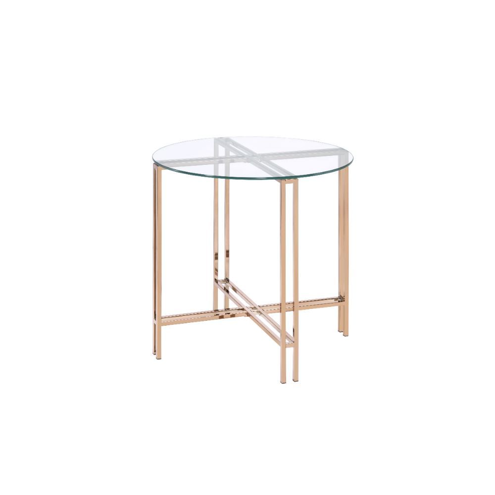Veises - End Table - Champagne - 24-"<br/><br/><b>Product Features</b><ul><li>Case: 1Pc/1Ctn</li><li>Finish: Champagne</li><li>Style: Contemporary</li><li>Materials: Metal, Glass</li></ul><br/>