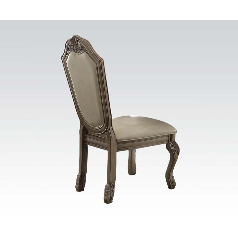 Armless Chair Stationary Seat: Standard Dining Height Padded Seat & Back: Faux Leather & Welt Trim Cushion Wood Queen Anne Leg Collection Chateau de Ville: Antique White, Cherry, Espresso