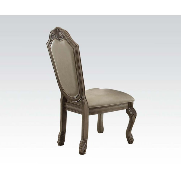 Armless Chair Stationary Seat: Standard Dining Height Padded Seat & Back: Faux Leather & Welt Trim Cushion Wood Queen Anne Leg Collection Chateau de Ville: Antique White, Cherry, Espresso