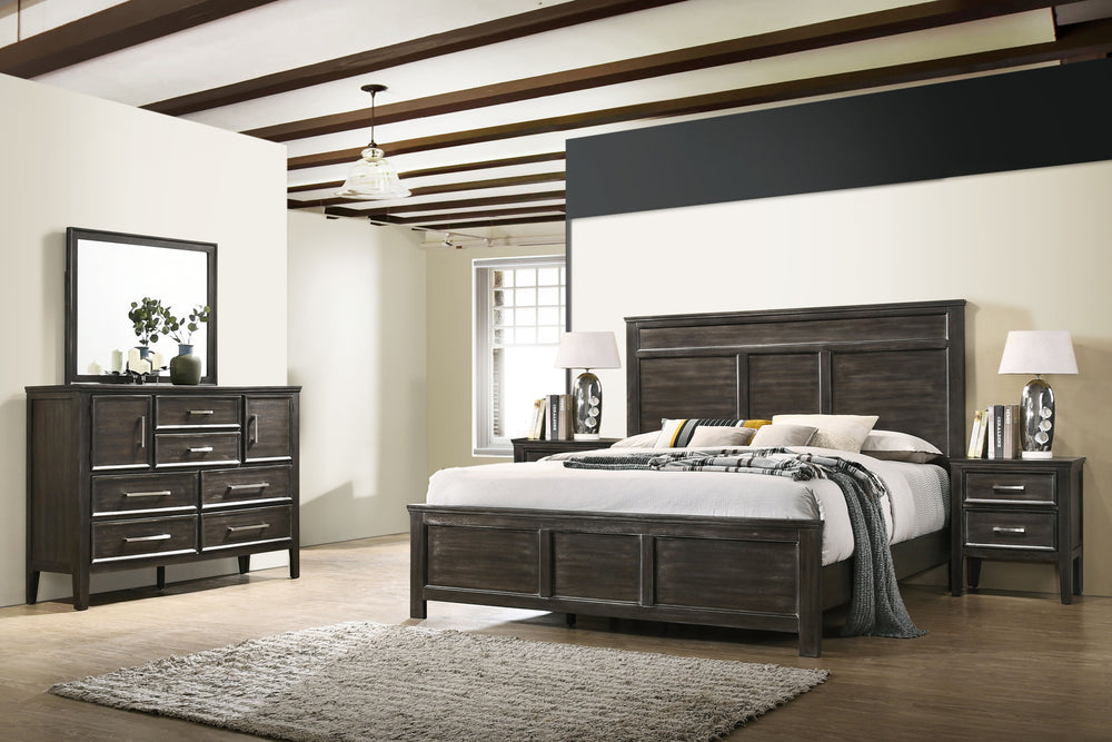 The Andover Wood 5-Piece Bedroom Set in White offers a complete and stylish solution for your bedroom, blending durability, elegance, and functionality. This set includes a Panel Bed, Dresser, Mirror, Nightstand, and Chest, all expertly crafted from solid