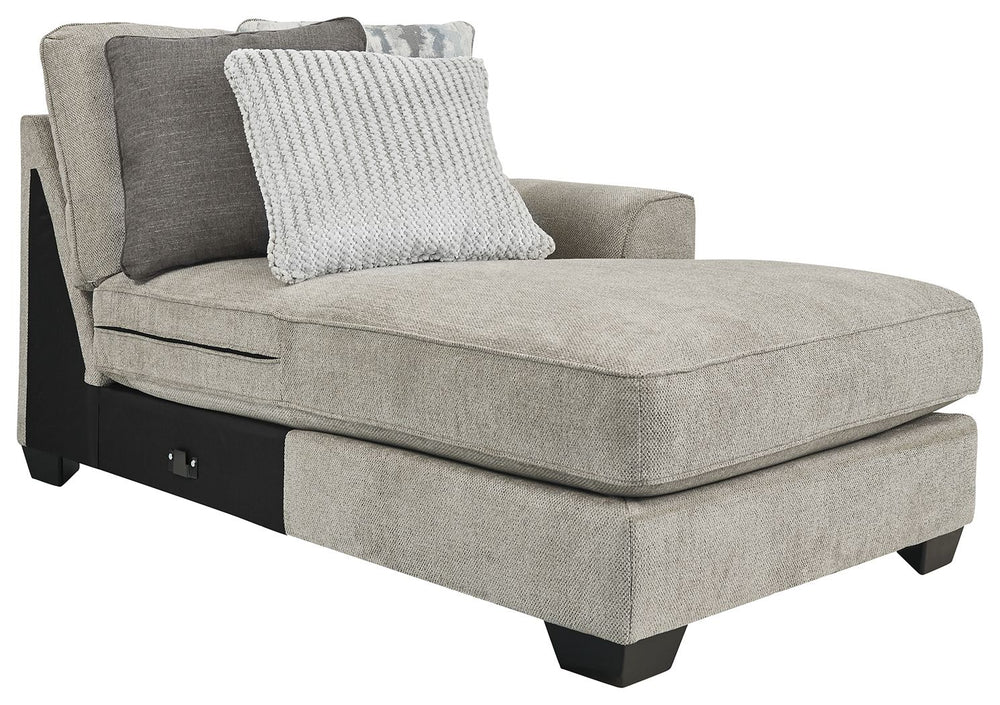 This right-arm facing corner chaise is made with polyester upholstery. Pairs with other items in the series to make a sectional.<br><br><b>Additional Dimensions</b><br><ul><li>Arm height: 26-"</li><li>Leg height: 3-"</li><li>Minimum width of doorway for d