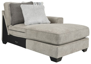 This right-arm facing corner chaise is made with polyester upholstery. Pairs with other items in the series to make a sectional.<br><br><b>Additional Dimensions</b><br><ul><li>Arm height: 26-"</li><li>Leg height: 3-"</li><li>Minimum width of doorway for d