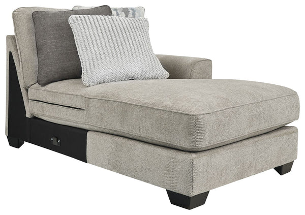 This right-arm facing corner chaise is made with polyester upholstery. Pairs with other items in the series to make a sectional.<br><br><b>Additional Dimensions</b><br><ul><li>Arm height: 26-"</li><li>Leg height: 3-"</li><li>Minimum width of doorway for d