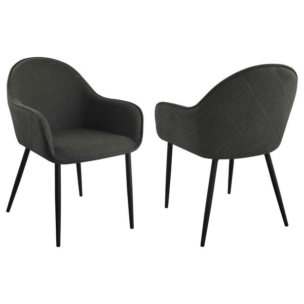 Introduce modern sophistication to your dining space with these timeless dining side chairs. Their elegant silhouette and full wrap-around seats exude timeless charm. The diamond pattern details add a touch of contemporary flair, while the rich upholstery