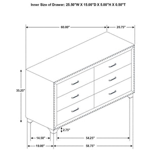 Melody - 6-Drawer Upholstered Dresser - Pacific Blue