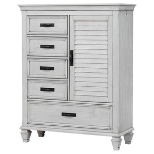  this chest pulls out all the stops to provide convenience storage space. A generous array of drawers and an
