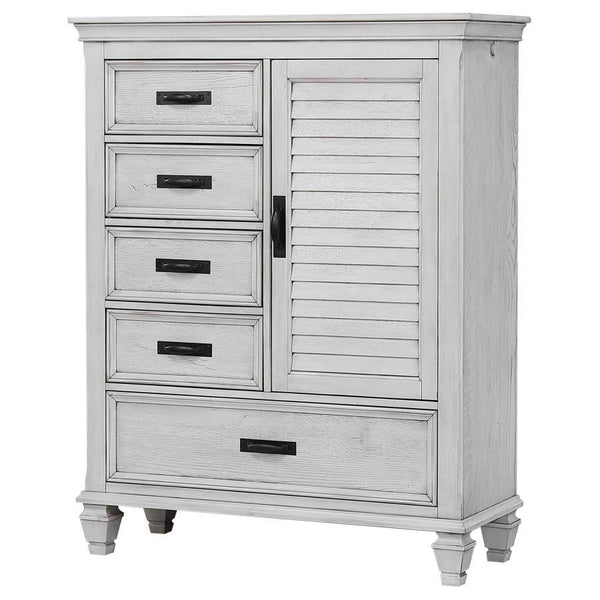  this chest pulls out all the stops to provide convenience storage space. A generous array of drawers and an