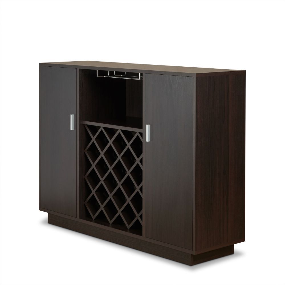 Store your beloved wines with this classic but trendy rectangular Hazen server to have them ready anytime. This server has 2 wooden doors with 1 shelf inside, wine rack and steam ware glass rack, providing plenty storage space for your convenience. Keep i