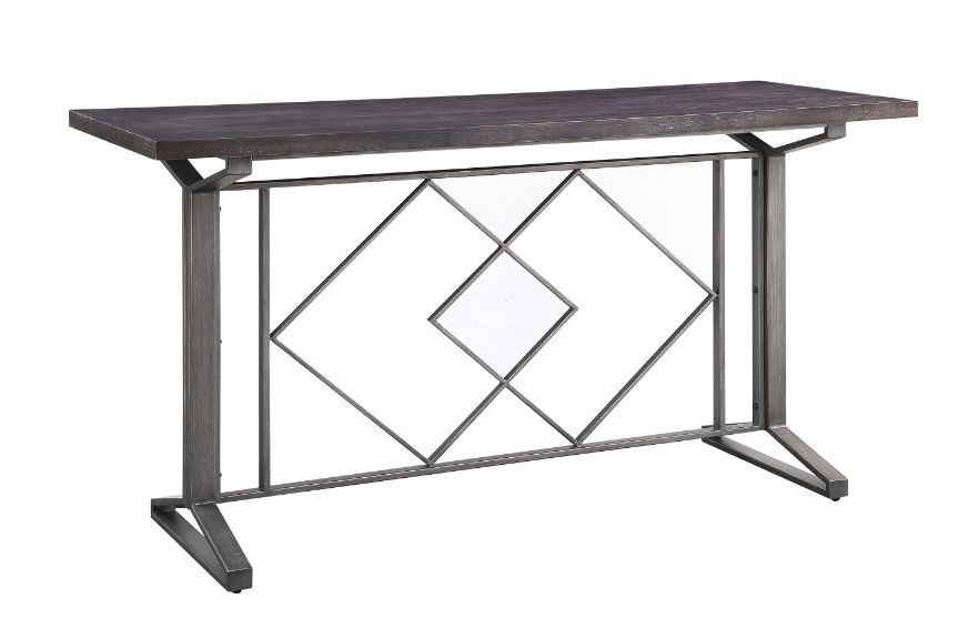 Transform a boring traditional dinning room into a industrial home bar that allow your friends to eat and drink to their heart-'s content. The Evangeline Counter Height Table employs a sense of industrial rawness in every detail, including distressed text