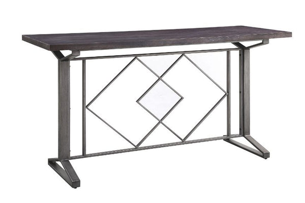 Transform a boring traditional dinning room into a industrial home bar that allow your friends to eat and drink to their heart-'s content. The Evangeline Counter Height Table employs a sense of industrial rawness in every detail, including distressed text