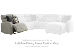This left-arm facing power recliner is made with polyester upholstery. Pairs with other items in the series to make a sectional.<br><br><b>Additional Dimensions</b><br><ul><li>Distance between recliner and wall: 3-"</li><li>Fully reclined length: 65-"</li
