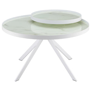 Briggs - Round Marble Printed Glass Top Coffee Table - White