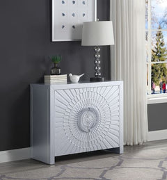 Assembled Rectangular Accent Table w/2 Door Table Top Thickness: 38 mm<br/><br/><b>Product Features</b><ul><li>Assembled</li><li>Storage: 2 Door Cabinet</li><li>Pattern Doors Front</li><li>Magnetic Door Catches</li><li>Case: 1Pc/1Ctn</li><li>Finish: Plati