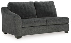 This left-arm facing sofa is made with polyester upholstery. Pairs with other items in the series to make a sectional, sold separately.<br><br><b>Additional Dimensions</b><br><ul><li>Seat depth: 32-"</li><li>Seat height: 20-"</li><li>Top of cushion to top