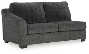 This left-arm facing sofa is made with polyester upholstery. Pairs with other items in the series to make a sectional, sold separately.<br><br><b>Additional Dimensions</b><br><ul><li>Seat depth: 32-"</li><li>Seat height: 20-"</li><li>Top of cushion to top