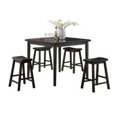 The Gaucho 5Pc Pack Counter Height Dining Set offers simplicity with a versatility perfect for any small dining space. This set boasts an space saving design, square leg table and four matching saddle style stools. The Table features a Solid Wooden Top an