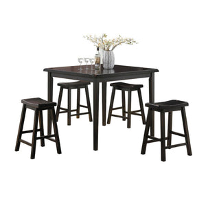 The Gaucho 5Pc Pack Counter Height Dining Set offers simplicity with a versatility perfect for any small dining space. This set boasts an space saving design, square leg table and four matching saddle style stools. The Table features a Solid Wooden Top an