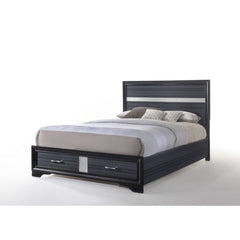 The Naima bedroom collection offers sophisticated look, clean lines and contemporary style. Features panel headboard, and storage footboard in rich black finish with contrasting light gray trim panel, which provides elegant style that will bring you a per