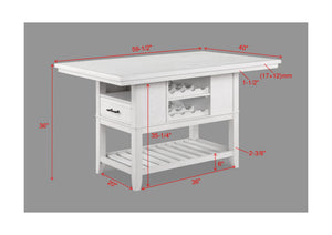  and an open bottom shelf. Ladderback chairs and bench are upholstered in a Chevron pattern fabric 