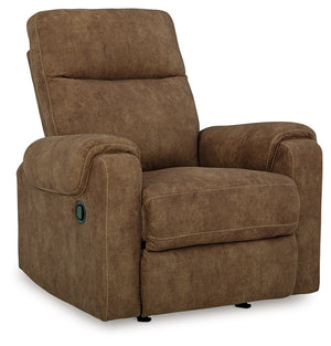 This rocker recliner is your best shot for comfort and total relaxation. Its super soft faux leather, contemporary bustle back and contrast stitching team up for a big win with most any color scheme and room decor. With the pull tab reclining motion, you 