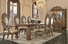 Ornate scrollwork and endless details the Constantine collection takes inspiration from the Baroque era to make up this dining set. The bronze finish creates a regal look to the set. The table sits on highly detailed wooden legs that are not only beautifu