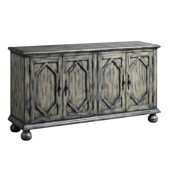 Rectangular Accent Table w/4 DoorsStorage: Doors w/ Shelf InsidePattern Front DoorsWooden Turned Leg<br/><br/><b>Product Features</b><ul><li>Rectangular Accent Table w/4 Doors</li><li>Storage: Doors w/4 Shelves Inside</li><li>Pattern Front Doors</li><li>W