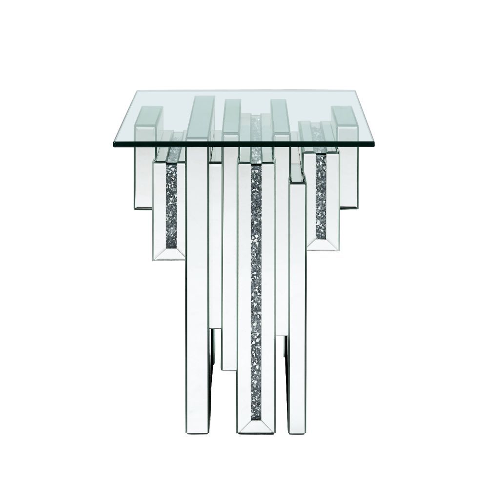 Want to make a bold statement, then these Noralie end tables are the perfect solution. With a one of a kind pedestal base that has beautiful acrylic gemstones with clear glass, this piece is sure to stand out. Featuring a sturdy 4mm beveled glass top that