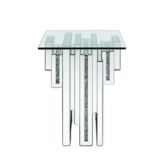 Want to make a bold statement, then these Noralie end tables are the perfect solution. With a one of a kind pedestal base that has beautiful acrylic gemstones with clear glass, this piece is sure to stand out. Featuring a sturdy 4mm beveled glass top that