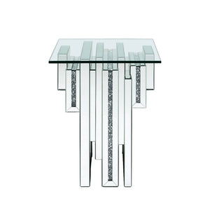 Want to make a bold statement, then these Noralie end tables are the perfect solution. With a one of a kind pedestal base that has beautiful acrylic gemstones with clear glass, this piece is sure to stand out. Featuring a sturdy 4mm beveled glass top that