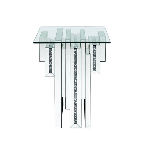 Want to make a bold statement, then these Noralie end tables are the perfect solution. With a one of a kind pedestal base that has beautiful acrylic gemstones with clear glass, this piece is sure to stand out. Featuring a sturdy 4mm beveled glass top that