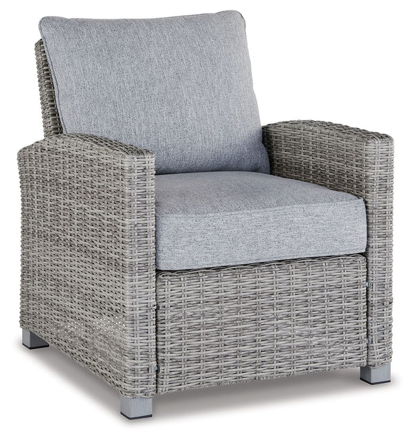 Indulge in backyard bliss. This outdoor lounge chair has a straightforward sense of style with its light gray resin wicker and wood-look finish. Gray high-performance Nuvella+â„¢ fabric covers the cushioned seat and back, weathering the elements and keepi